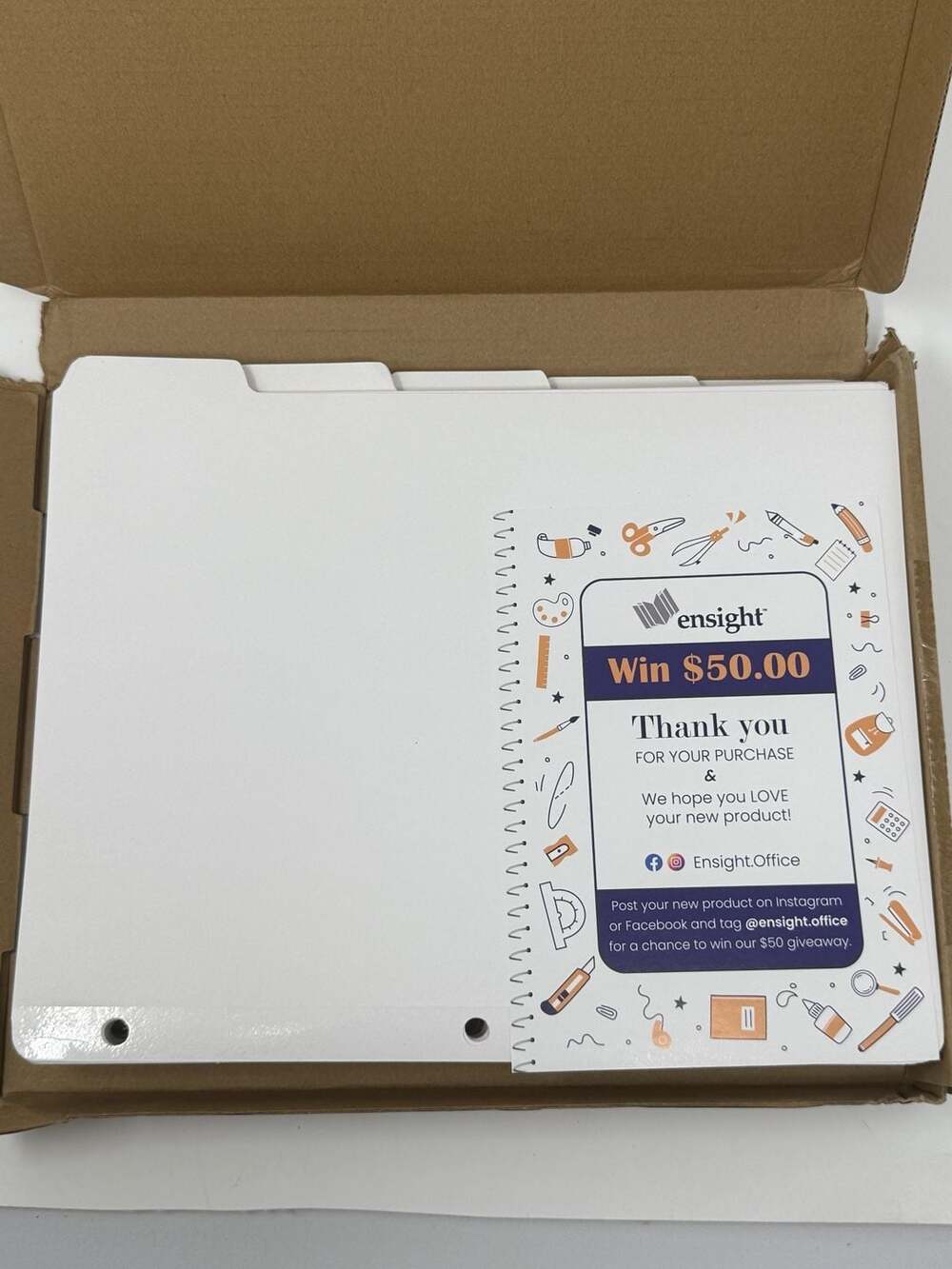 ensight 8.5 x 11 inch 3 Ring Binder Dividers 100 Page Divider Pack 1/5 Cut Tab